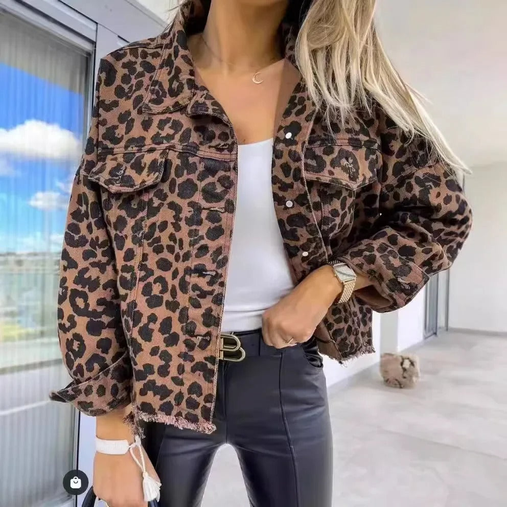 Luna™ | Leopardmønster Denimjakke